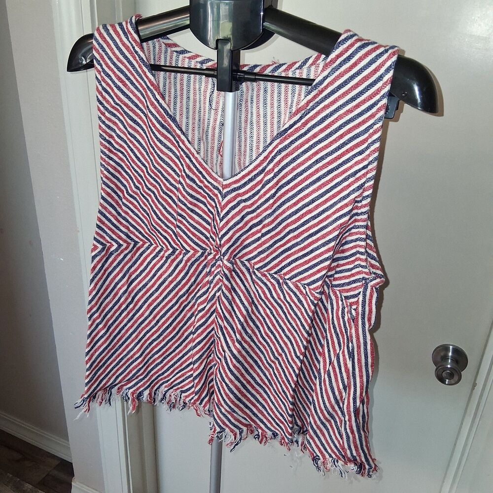 Indigo Rein Sleeveless Split-Back Fringe Top XL Patriotic Festival Eat the Rich - Picture 3 of 10